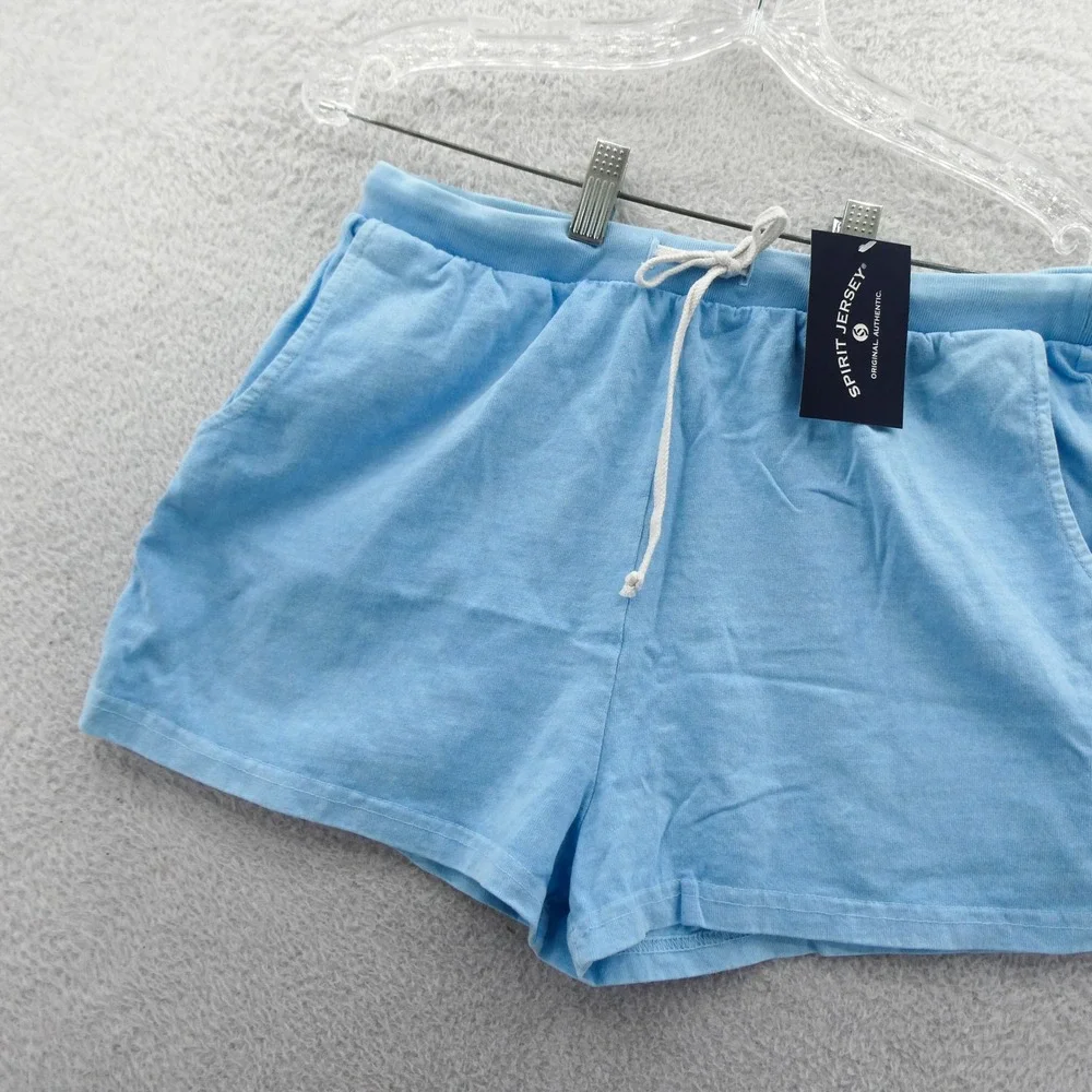 Spirit‎ Jersey Shorts Womens Medium Blue Drawstring Pockets Cotton Loungewear